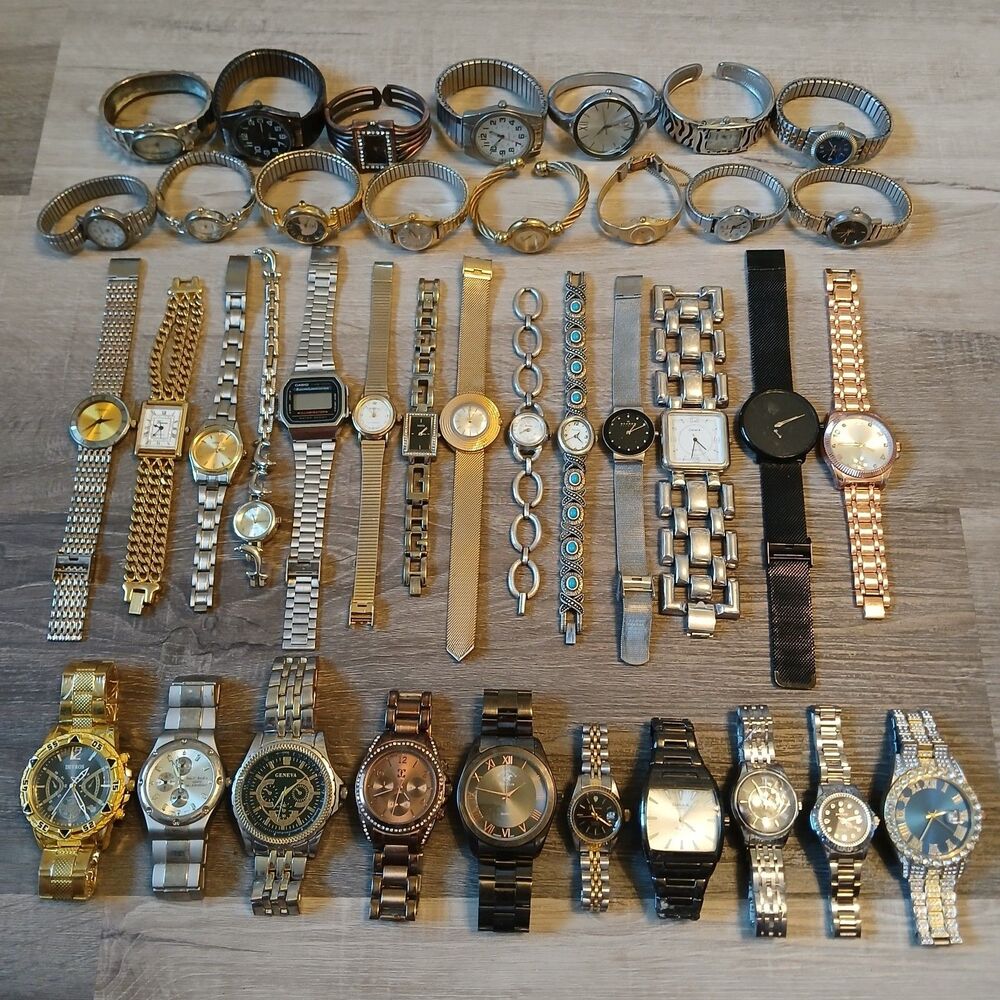 Lot 35+ Watches Parts/Repair ALL Metal Seiko Wrangler Guess Chico's Timex Skagen